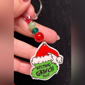 💋grinch theme, zipper pull or purse bling-green.Christmas colors